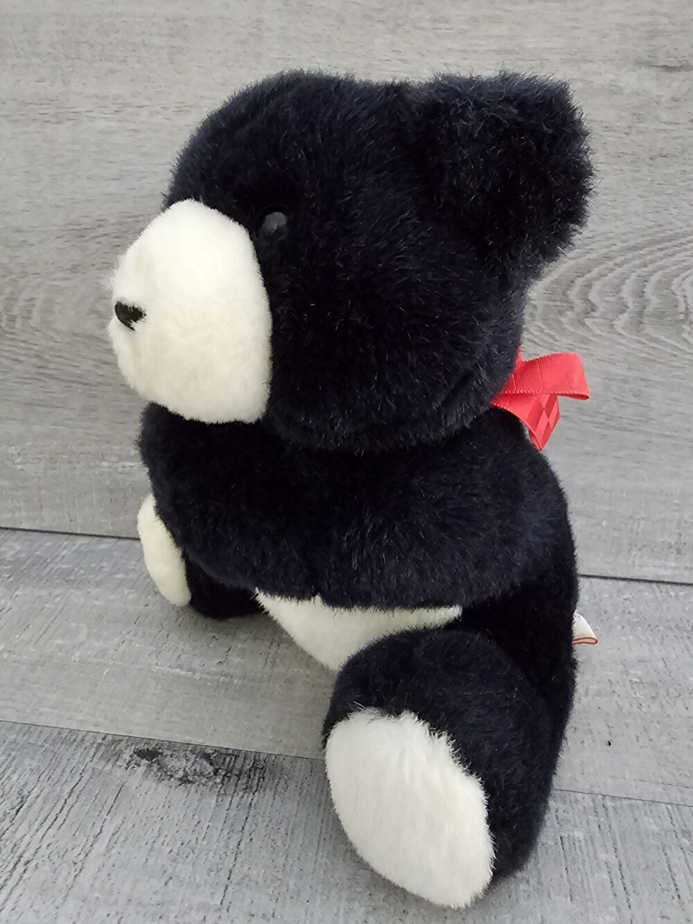 Heartline Hallmark 1990 Vintage Plush Black Teddy Bear Red Ribbon Valentine's 8"
